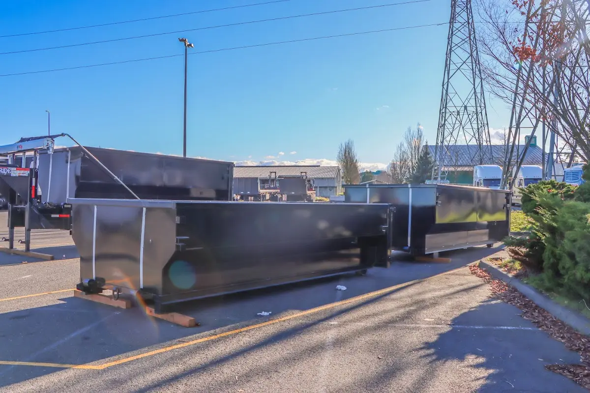 Roll-off dumpster ready for waste disposal at job site for 2 Yard Dumpster Rental in Lino Lakes
